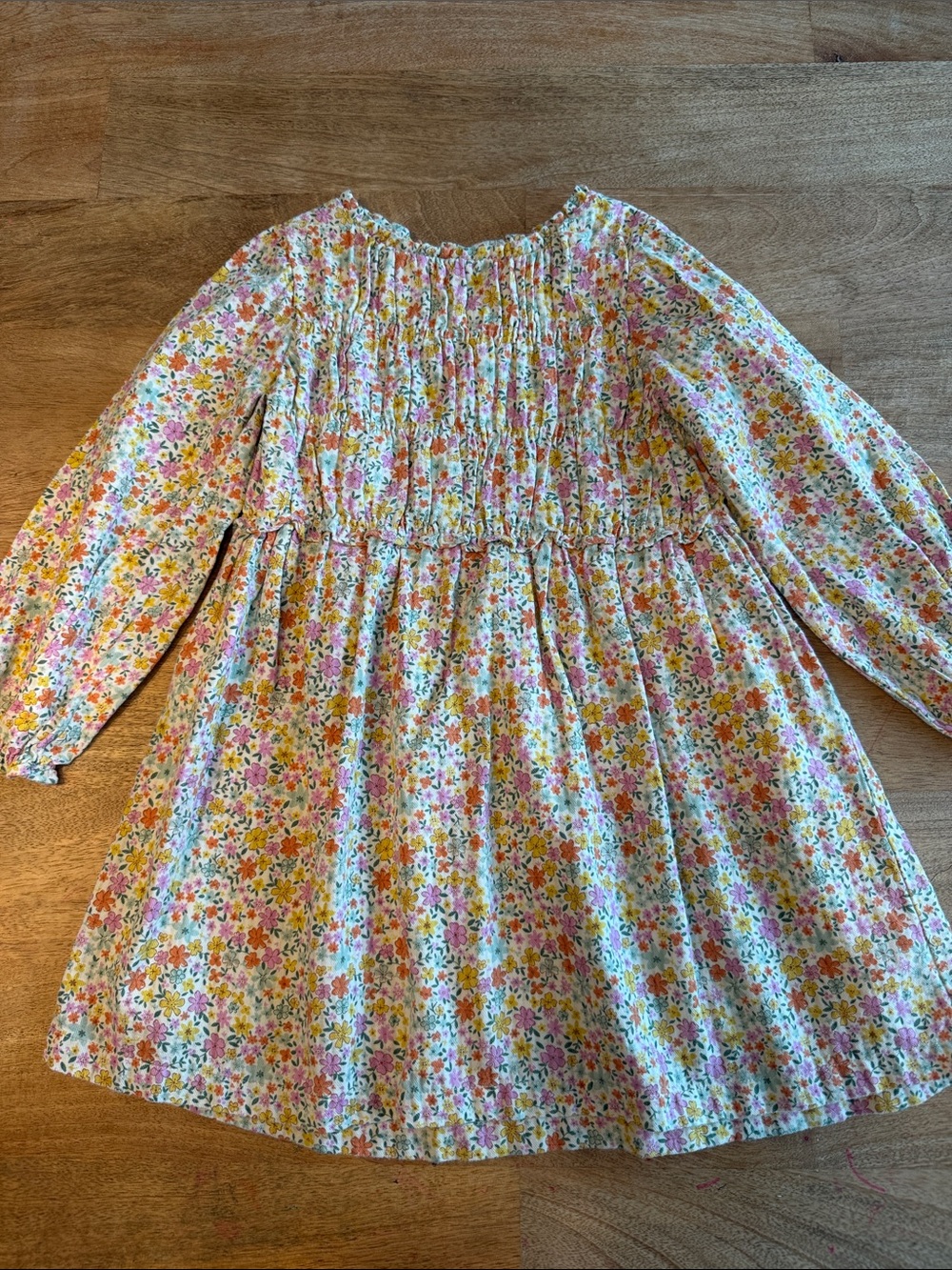 Zara Floral Smocked Long-Sleeve Dress - Pink, Yellow & White